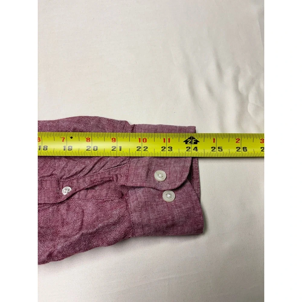 Banana Republic Mens Large Linen Blend Standard Fit Burgundy Button Down Shirt